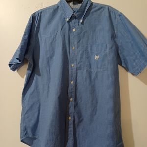 Chaps Mens Shortsleeve Button Down Shirt With Pocket Large Blue And White Pre...
